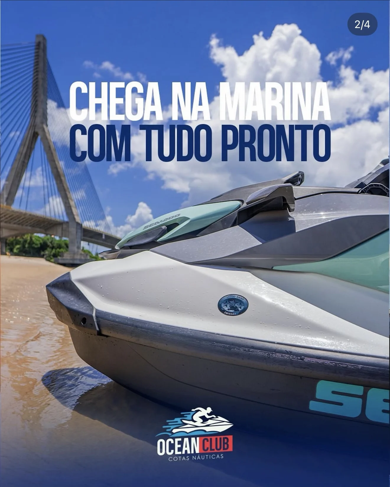 Jetski na marina com a mensagem de que tudo está pronto